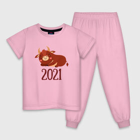 Детская пижама хлопок с принтом Год быка 2021 в Курске, 100% хлопок |  брюки и футболка прямого кроя, без карманов, на брюках мягкая резинка на поясе и по низу штанин
 | Тематика изображения на принте: 