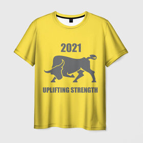 Мужская футболка 3D с принтом Цвет года 2021 в Курске, 100% полиэфир | прямой крой, круглый вырез горловины, длина до линии бедер | Тематика изображения на принте: bull | new year | pantone | power | symbol | бык | мощь | новый год | сила | символ | энергия