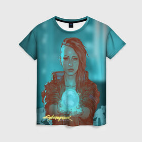 Женская футболка 3D с принтом Cyberpunk 2077 V в Курске, 100% полиэфир ( синтетическое хлопкоподобное полотно) | прямой крой, круглый вырез горловины, длина до линии бедер | ceberpunk | v | андроид | герой | главный | земля | киберпанк | киборг | персонаж | планета