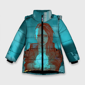 Зимняя куртка для девочек 3D с принтом Cyberpunk 2077 V в Курске, ткань верха — 100% полиэстер; подклад — 100% полиэстер, утеплитель — 100% полиэстер. | длина ниже бедра, удлиненная спинка, воротник стойка и отстегивающийся капюшон. Есть боковые карманы с листочкой на кнопках, утяжки по низу изделия и внутренний карман на молнии. 

Предусмотрены светоотражающий принт на спинке, радужный светоотражающий элемент на пуллере молнии и на резинке для утяжки. | ceberpunk | v | андроид | герой | главный | земля | киберпанк | киборг | персонаж | планета