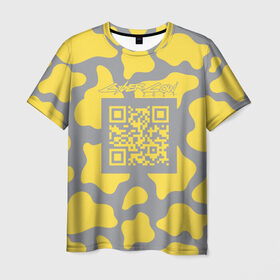 Мужская футболка 3D с принтом CyberCow 2021 в Курске, 100% полиэфир | прямой крой, круглый вырез горловины, длина до линии бедер | cyberpunk | cyberrussia | illuminating | pantone | qr code | ultimate grey | безупречный | бык | желтый | киберкорова | корова | новый год | освещающий | пятна | серый
