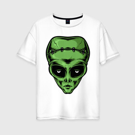 Женская футболка хлопок Oversize с принтом Alien Frankenstein в Курске, 100% хлопок | свободный крой, круглый ворот, спущенный рукав, длина до линии бедер
 | alien | frankenstein | monster | zombie | зомби | инопланетянин | монстр | нло | пришелец | франкенштейн | чудовище