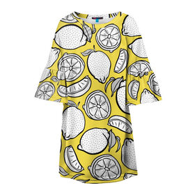 Детское платье 3D с принтом Illuminating Lemon в Курске, 100% полиэстер | прямой силуэт, чуть расширенный к низу. Круглая горловина, на рукавах — воланы | Тематика изображения на принте: 2021 | винтаж | лимоны | ретро | фрукты | цвет года