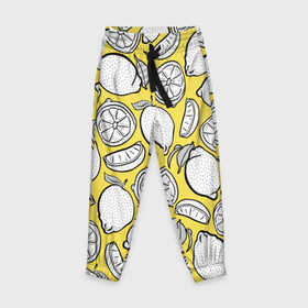 Детские брюки 3D с принтом Illuminating Lemon в Курске, 100% полиэстер | манжеты по низу, эластичный пояс регулируется шнурком, по бокам два кармана без застежек, внутренняя часть кармана из мелкой сетки | 2021 | винтаж | лимоны | ретро | фрукты | цвет года