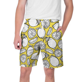Мужские шорты 3D с принтом Illuminating Lemon в Курске,  полиэстер 100% | прямой крой, два кармана без застежек по бокам. Мягкая трикотажная резинка на поясе, внутри которой широкие завязки. Длина чуть выше колен | Тематика изображения на принте: 2021 | винтаж | лимоны | ретро | фрукты | цвет года