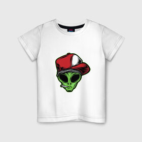 Детская футболка хлопок с принтом Alien gangster в Курске, 100% хлопок | круглый вырез горловины, полуприлегающий силуэт, длина до линии бедер | alien | бандит | гангстер | инопланетянин | кепка | крутой | нло | опасный | пришелец | хипстер