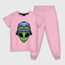 Детская пижама хлопок с принтом Alien in panama в Курске, 100% хлопок |  брюки и футболка прямого кроя, без карманов, на брюках мягкая резинка на поясе и по низу штанин
 | alien | инопланетянин | кепка | нло | пришелец | хипстер | шляпа