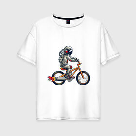 Женская футболка хлопок Oversize с принтом Астронавт на велосипеде в Курске, 100% хлопок | свободный крой, круглый ворот, спущенный рукав, длина до линии бедер
 | астронавт | велосипед | космонавт | космос | костюм | ракеты | скафандр | хипстер | шлем