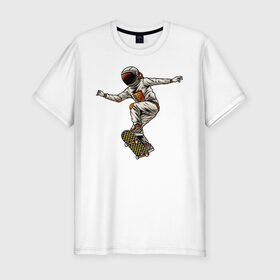 Мужская футболка хлопок Slim с принтом Астронавт на скейте в Курске, 92% хлопок, 8% лайкра | приталенный силуэт, круглый вырез ворота, длина до линии бедра, короткий рукав | 