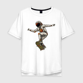 Мужская футболка хлопок Oversize с принтом Астронавт на скейте в Курске, 100% хлопок | свободный крой, круглый ворот, “спинка” длиннее передней части | Тематика изображения на принте: 