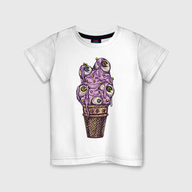 Детская футболка хлопок с принтом EYES CREAM в Курске, 100% хлопок | круглый вырез горловины, полуприлегающий силуэт, длина до линии бедер | глаза | мороженое | рисунок | рожок | стаканчик | хипстер