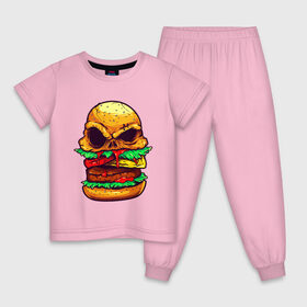 Детская пижама хлопок с принтом Голодный бургер в Курске, 100% хлопок |  брюки и футболка прямого кроя, без карманов, на брюках мягкая резинка на поясе и по низу штанин
 | бургер | бутерброд | голодный | кровь | мясо | хипстер | череп
