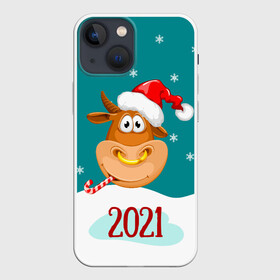 Чехол для iPhone 13 mini с принтом 2021 Год быка в Курске,  |  | 2021 | 7 января | bull | newyear | santa | бык | быки | бычок | год быка | дед мороз | корова | новогодние каникулы | новогодние праздники | новый 2021 | новый год | новый год 2021 | рождество | сани | санта | санта клаус