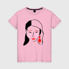 Женская футболка хлопок с принтом Black and Red в Курске, 100% хлопок | прямой крой, круглый вырез горловины, длина до линии бедер, слегка спущенное плечо | губы | девушка | женщина | минимализм | очки | рисунок