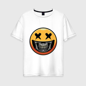 Женская футболка хлопок Oversize с принтом Dead Smile в Курске, 100% хлопок | свободный крой, круглый ворот, спущенный рукав, длина до линии бедер
 | кости | криповый | мертвый | смайл | страшный | улыбка | хипстер | череп
