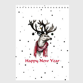 Скетчбук с принтом Happy New Year в Курске, 100% бумага
 | 48 листов, плотность листов — 100 г/м2, плотность картонной обложки — 250 г/м2. Листы скреплены сверху удобной пружинной спиралью | christmas toys | deer | deer print | happy new year | new year | snow | snowflakes | tree | новогодний принт | новогодний свитер | новогодняя футболка | новый год | олени | принт оленя | с новым годом | с оленями | снег