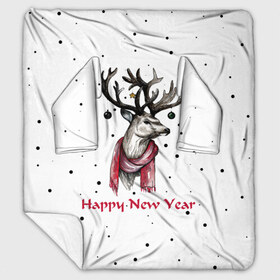 Плед с рукавами с принтом Happy New Year в Курске, 100% полиэстер | Закругленные углы, все края обработаны. Ткань не мнется и не растягивается. Размер 170*145 | christmas toys | deer | deer print | happy new year | new year | snow | snowflakes | tree | новогодний принт | новогодний свитер | новогодняя футболка | новый год | олени | принт оленя | с новым годом | с оленями | снег