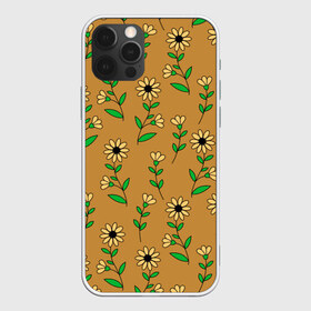 Чехол для iPhone 12 Pro Max с принтом Цветочки на темно желтом фоне в Курске, Силикон |  | 8 марта | весна | день рождения | желтый | зеленый | лето | листья | орнамент | паттерн | праздник | природа | растения | узор | цветы | черный