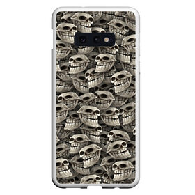 Чехол для Samsung S10E с принтом Черепа троллей в Курске, Силикон | Область печати: задняя сторона чехла, без боковых панелей | problem | trollface | мем | паттерн | скелет | тролль | хэллоуин | череп