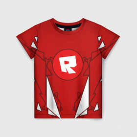 Детская футболка 3D с принтом Roblox | Роблокс в Курске, 100% гипоаллергенный полиэфир | прямой крой, круглый вырез горловины, длина до линии бедер, чуть спущенное плечо, ткань немного тянется | Тематика изображения на принте: game | roblox | детский | знак | игра | красный | логотип | роблокс