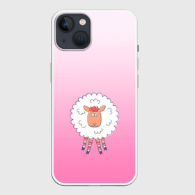 Чехол для iPhone 13 с принтом веселая овечка в Курске,  |  | арт | барашек | вектор | веселое животное | градиент | девочковый | детский | мило | облако | овечка | овца | рисунок | розовый