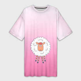 Платье-футболка 3D с принтом веселая овечка в Курске,  |  | арт | барашек | вектор | веселое животное | градиент | девочковый | детский | мило | облако | овечка | овца | рисунок | розовый