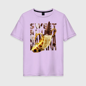Женская футболка хлопок Oversize с принтом Sweet banana в Курске, 100% хлопок | свободный крой, круглый ворот, спущенный рукав, длина до линии бедер
 | new year. | sweet banana | банан | грифель | джем | зверь | иголки | карандаш | кольцо | леопард | леопардовый | нг | новый год | овощ | ожерелья | подарок | прздник | принадлежность | сладкий банан | украшения