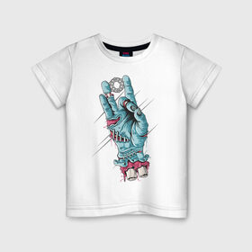 Детская футболка хлопок с принтом Zombie hand в Курске, 100% хлопок | круглый вырез горловины, полуприлегающий силуэт, длина до линии бедер | peace | зомби | кисть | кости | мир | пальцы | рука | хипстер