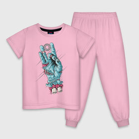 Детская пижама хлопок с принтом Zombie hand в Курске, 100% хлопок |  брюки и футболка прямого кроя, без карманов, на брюках мягкая резинка на поясе и по низу штанин
 | peace | зомби | кисть | кости | мир | пальцы | рука | хипстер