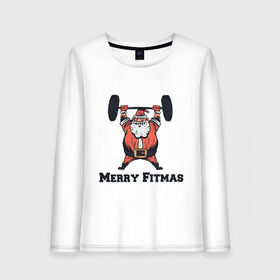 Женский лонгслив хлопок с принтом Merry Fitmas в Курске, 100% хлопок |  | Тематика изображения на принте: 