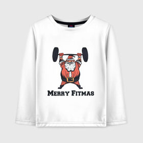 Детский лонгслив хлопок с принтом Merry Fitmas в Курске, 100% хлопок | круглый вырез горловины, полуприлегающий силуэт, длина до линии бедер | 