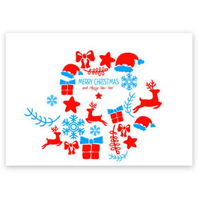 Поздравительная открытка с принтом Merry Christmas and HNY в Курске, 100% бумага | плотность бумаги 280 г/м2, матовая, на обратной стороне линовка и место для марки
 | 2021 | 2022 | happy | new year | быка | гирлянда | дед мороз | елка | зеленый | игрушка | клаус | конфеты | нг | новый год | носок | перчатка | печенье | подарок | полосы | пряник | рождество | с | санта | сладости | снег
