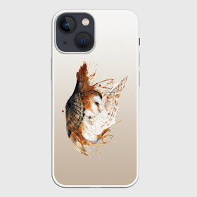 Чехол для iPhone 13 mini с принтом летящая сова рисунок в Курске,  |  | акварель | акварельный | арт | брызги | градиент | животные | звери | краска | крылья | момент | полет | потеки | рисунок | скетч | сова | филин
