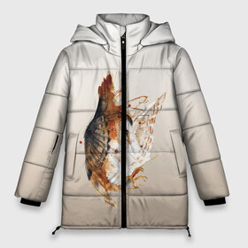 Женская зимняя куртка 3D с принтом летящая сова рисунок в Курске, верх — 100% полиэстер; подкладка — 100% полиэстер; утеплитель — 100% полиэстер | длина ниже бедра, силуэт Оверсайз. Есть воротник-стойка, отстегивающийся капюшон и ветрозащитная планка. 

Боковые карманы с листочкой на кнопках и внутренний карман на молнии | Тематика изображения на принте: акварель | акварельный | арт | брызги | градиент | животные | звери | краска | крылья | момент | полет | потеки | рисунок | скетч | сова | филин