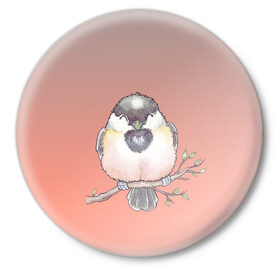 Значок с принтом акварельная птица на ветке в Курске,  металл | круглая форма, металлическая застежка в виде булавки | Тематика изображения на принте: 