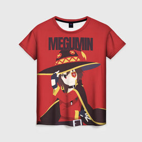 Женская футболка 3D с принтом Megumin в Курске, 100% полиэфир ( синтетическое хлопкоподобное полотно) | прямой крой, круглый вырез горловины, длина до линии бедер | aqua | darkness | kazuma | kono subarashii | konosuba | megumin | аква | богиня благословляет этот прекрасный мир | даркнес | даркнесс | казума | коносуба | мегумин | юн юн