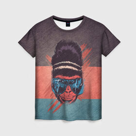 Женская футболка 3D с принтом Горилла в Курске, 100% полиэфир ( синтетическое хлопкоподобное полотно) | прямой крой, круглый вырез горловины, длина до линии бедер | горилла | животные | мир джунглей | обезьяна | очки | текстура