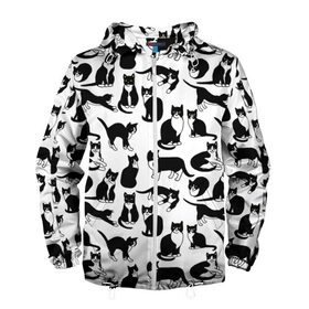 Мужская ветровка 3D с принтом Котики Чёрно-белые в Курске, 100% полиэстер | подол и капюшон оформлены резинкой с фиксаторами, два кармана без застежек по бокам, один потайной карман на груди | cat | cats | cosmos | kitten | mem | memes | rose | roses | глаза | глазки | киска | космос | кот | котёнок | котик | котики | котэ | котята | кошак | кошка | кошки | красивая | мем | мемчики | милая | прикольная | розы | светлая