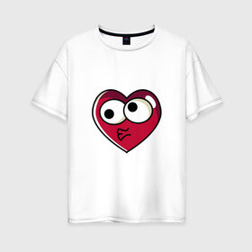 Женская футболка хлопок Oversize с принтом Сердце в Курске, 100% хлопок | свободный крой, круглый ворот, спущенный рукав, длина до линии бедер
 | emoji | выражение | глаза | губы | картинки | любовь | мультфильм | позитив | популярные | прикольные | сердце | смайлик | эмоция