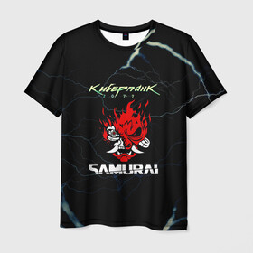 Мужская футболка 3D с принтом Cyberpunk  в Курске, 100% полиэфир | прямой крой, круглый вырез горловины, длина до линии бедер | action | cyberpunk 2077 | rpg | samurai | банда | игра | киберпанк | самураи