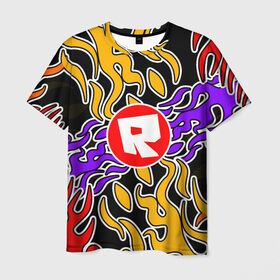 Мужская футболка 3D с принтом Roblox | Роблокс в Курске, 100% полиэфир | прямой крой, круглый вырез горловины, длина до линии бедер | game | piggy | roblox | игра | огонь | пламя | роблокс | текстура