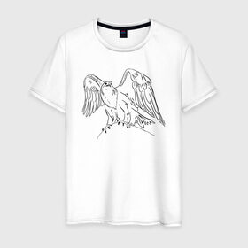 Мужская футболка хлопок с принтом Символ Орла в Курске, 100% хлопок | прямой крой, круглый вырез горловины, длина до линии бедер, слегка спущенное плечо. | animals | art | bird | eagle | falcon | tattoo | wings | арт | беркут | гор | гордый | дикий | животные | крылья | летающий | один | орел | орлан | пернатый | перья | природа | птица | птичка | символ | сокол | соколиный взгляд
