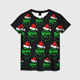 Женская футболка 3D с принтом Grinch Face в Курске, 100% полиэфир ( синтетическое хлопкоподобное полотно) | прямой крой, круглый вырез горловины, длина до линии бедер | 2020 | 2021 | grinch | белая | год | гринч | елка | женская | зеленый | красная | мужская | мультфильм | надпись | нг | новый | подарок | полосы | праздник | рождества | свитер | сердце | смайл | фильм | шапка