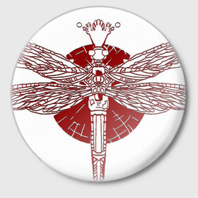 Значок с принтом Стрекоза в Курске,  металл | круглая форма, металлическая застежка в виде булавки | dragonfly | красный | круг | крылья | стрекоза