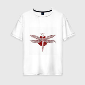 Женская футболка хлопок Oversize с принтом Стрекоза в Курске, 100% хлопок | свободный крой, круглый ворот, спущенный рукав, длина до линии бедер
 | dragonfly | красный | круг | крылья | стрекоза