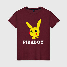 Женская футболка хлопок с принтом Pikaboy в Курске, 100% хлопок | прямой крой, круглый вырез горловины, длина до линии бедер, слегка спущенное плечо | 