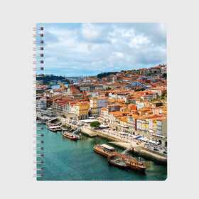 Тетрадь с принтом Порту, оранжевые крыши, лодки в Курске, 100% бумага | 48 листов, плотность листов — 60 г/м2, плотность картонной обложки — 250 г/м2. Листы скреплены сбоку удобной пружинной спиралью. Уголки страниц и обложки скругленные. Цвет линий — светло-серый
 | city | europe | porto | portugal | roofs | town | город | городской пейзаж | дома | дома. здания | домики | дому | европа | крыши | лодки | оранжевые | порту | португалия | река