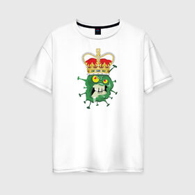 Женская футболка хлопок Oversize с принтом Keep calm в Курске, 100% хлопок | свободный крой, круглый ворот, спущенный рукав, длина до линии бедер
 | british | corona | corona virus | english | keep calm | mutant | virus | английский | британский | вирус | корона | корона вирус | мутант | сохраняй спокойствие