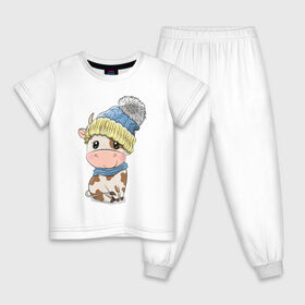 Детская пижама хлопок с принтом Милый бычок в шапочке в Курске, 100% хлопок |  брюки и футболка прямого кроя, без карманов, на брюках мягкая резинка на поясе и по низу штанин
 | 