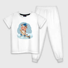 Детская пижама хлопок с принтом Бык играет в хоккей в Курске, 100% хлопок |  брюки и футболка прямого кроя, без карманов, на брюках мягкая резинка на поясе и по низу штанин
 | 